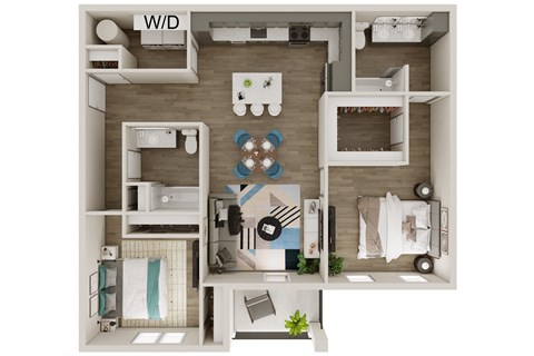 Floor plan for 2 beds, 2 baths, 1158 sqft